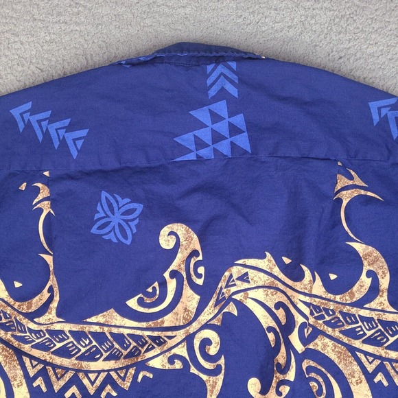 Vintage RJC Hawaiian Shirt Mens Large Blue‎ Tribal Turtle Button Down USA Made - Picture 10 of 15